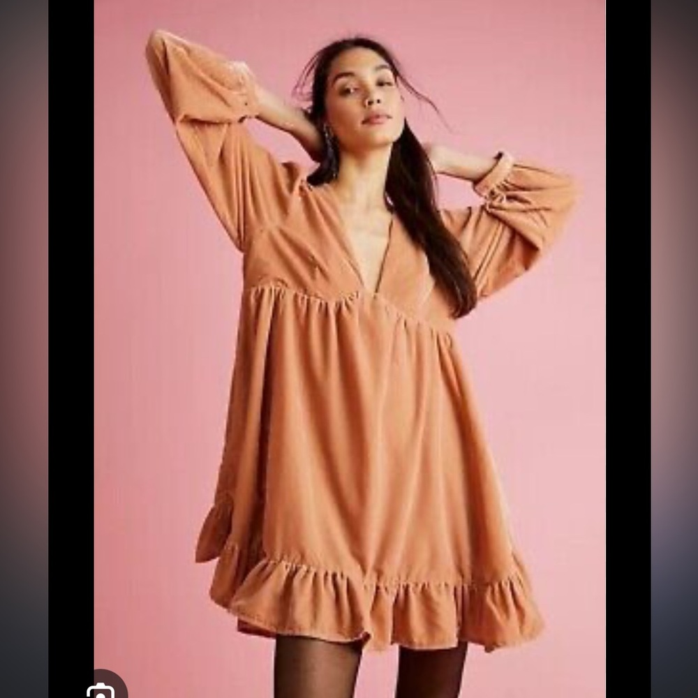 NWT! Free People Estella Pink Velvet Velour Oversized Babydoll Dress XS NEW Boho